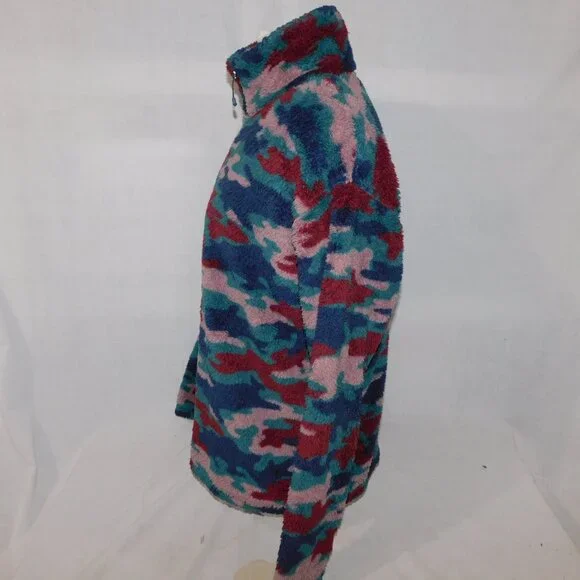 Eddie Bauer Womens L High pile Teddy Fleece Multicolor Camo 1/4 Zip Pullover - Picture 4 of 9